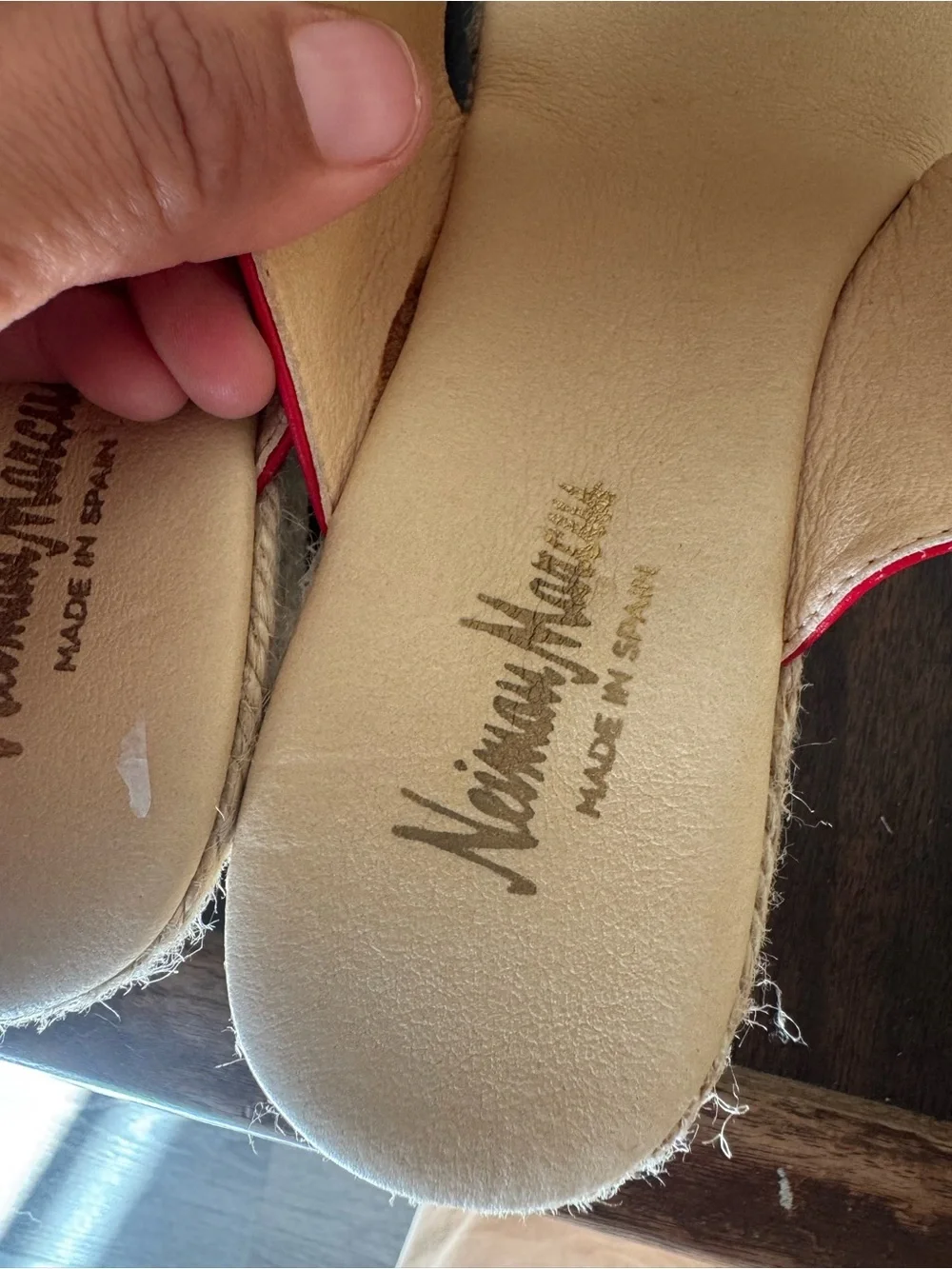 Neiman Marcus Red Leather Espadrille Thong Sandals - Women's
